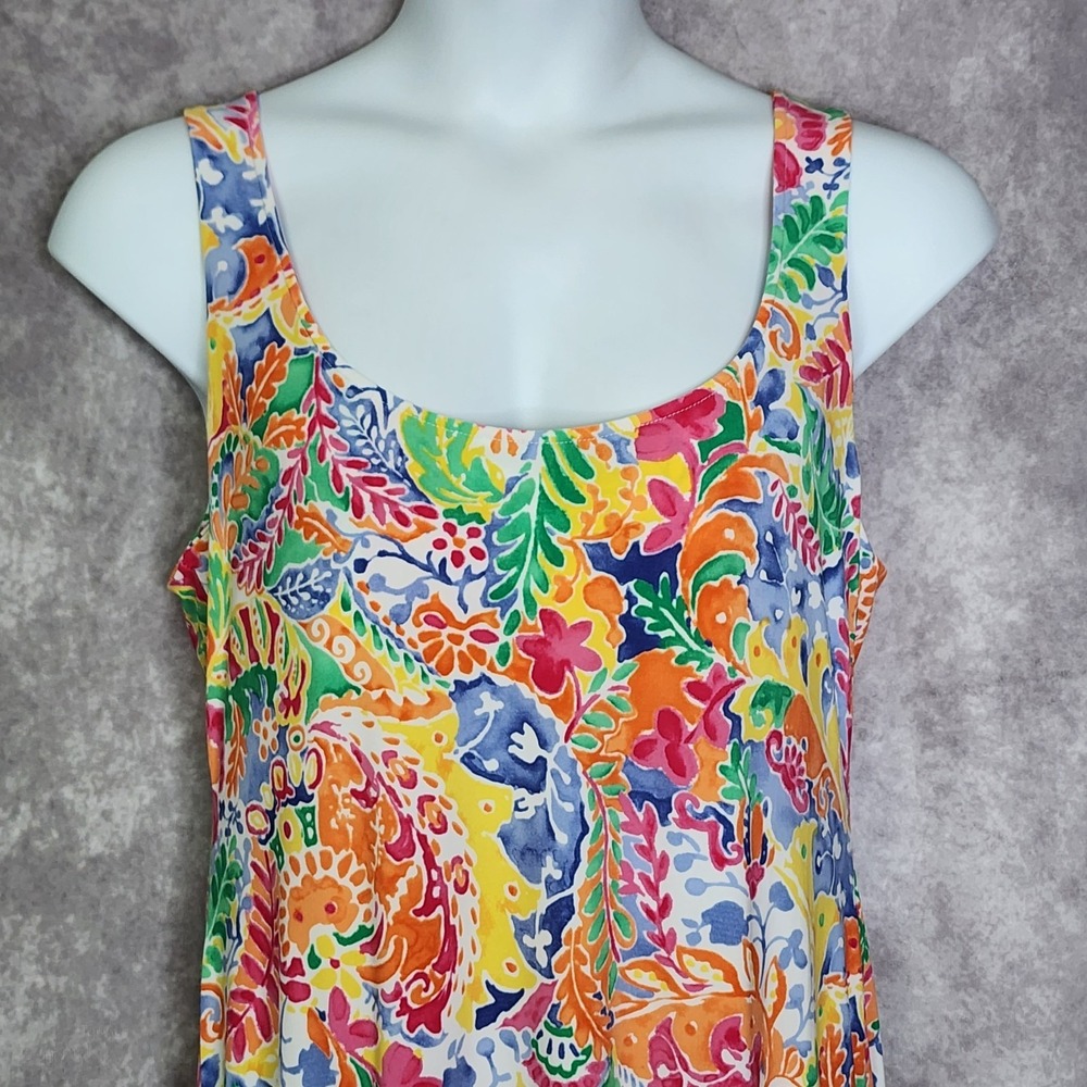 Lauren Ralph Lauren Womens XL Floral Paisley Midi Swing Dress Stretch Sleeveless - Picture 6 of 7
